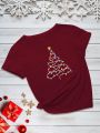 Plus Size Christmas Tree Printed Short Sleeve T-shirt