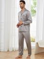 Men Contrast Piping Satin PJ Set