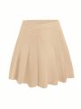 SHEIN Privé Plus Solid Pleated Skirt