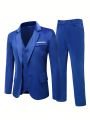 1set Men'S Plus Size Turn-Down Collar Single Button Blazer, Vest, And Pants Suit