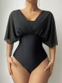 SHEIN Swim Chicsea Solid Color One Piece Swimsuit With Batwing Sleeves