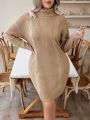 SHEIN LUNE Plus Turtleneck Cable Knit Drop Shoulder Sweater Dress