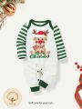 Cozy Cub Newborn Boy Baby Christmas Cartoon Contrast Color Stacked Shoulder Jumpsuit