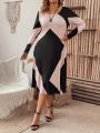 SHEIN LUNE Plus Size Geometric Pattern Long Sleeve Dress