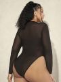 SHEIN CURVE+ Plus Size Sheer Panel Long Sleeve Jumpsuit