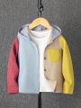 SHEIN Kids Academe Toddler Boys' Casual Hooded Windproof Jacket For Fall And Winter