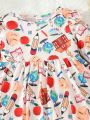 Baby Girl'S Fun And Cute Cartoon All-Over Print Dress