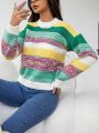 SHEIN Essnce Women's Round Neck Striped Loose Fit Pullover Sweater