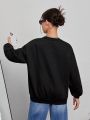 Teen Girl Slogan & Figure Graphic Drop Shoulder Sweatshirt