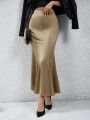 SHEIN Privé Mermaid Style Elegant Colorful Satin Skirt