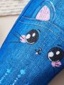 SHEIN Baby Girls' Cute Cartoon Pattern Elastic Waist Jeans Trousers