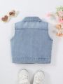 Baby Girl Dopamine Patchwork Rainbow Embroidery Cute Loose Comfortable Denim Vest