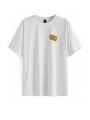 Sober Artwerk Cartoon Flower & Letter Printed Round Neck Drop Shoulder Short Sleeve T-Shirt