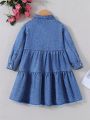 Young Girl Flap Pocket Raw Hem Denim Dress