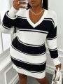 SHEIN Slayr Plus Size Women's Stripe Spaced Pullover Sweater Dress