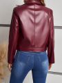 SHEIN Frenchy Ladies' Turn-down Collar Zipper Pu Jacket