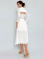 SHEIN Privé Solid Color Ribbed Knit Lace Trimmed Two Piece Set