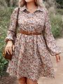 SHEIN LUNE Plus Size Women's Dress With All-over Floral Print And Lantern Sleeves