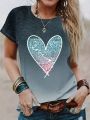 Women's Gradient Heart Pattern Short Sleeve T-shirt