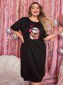 Plus Size Casual Heart & Panda Printed Sleep Dress