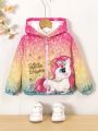 SHEIN Kids QTFun Young Girl Unicorn Print Zip Up Hooded Jacket Without Sweater