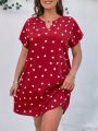 SHEIN LUNE Plus Size Heart Print V-Neckline Dress