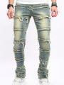 Men Washed Frayed Skinny Jeans