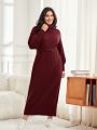 SHEIN Mulvari Plus Size High Collar Lantern Sleeve Belted Sweater Dress