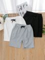 SHEIN 3pcs/set Solid Color Casual Shorts For Toddler Boys In Black, White, And Gray