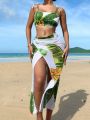 SHEIN Swim Vcay Plant Printed Strap Swimsuit Set