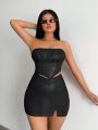 SHEIN SXY Strapless Leather Two Piece Set