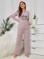 Ladies' Letter Printed Family Matching Homewear Set (sold Separately In 3 Sets) Mommy And Me