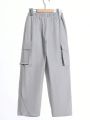 SHEIN Boys' Casual Straight-Legged Solid Woven Pants With Pleats, Stitched Pockets