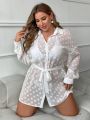 SHEIN Swim Mod Plus Size Women'S Turn-Down Collar Drop Shoulder Kimono