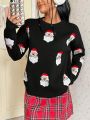 SHEIN Qutie Women's Christmas Santa Claus Pattern Round Neck Sweater