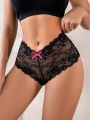 Floral Lace Cut Out Bow Back Brief