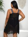 SHEIN Swim BohoFeel Plus Size Color Block Asymmetrical Hem Sleeveless Perspective Cover Up Dress