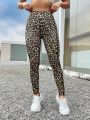 Leopard Print Wide Waistband Sports Leggings With Phone Pocket