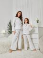 Women's Texture Contrast Trim Bell Sleeve Homewear Set, Mommy And Me Matching Outfits (2 Sets Are Sold Separately)