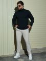 Extended Sizes Men's High Neck Solid Color Plus Size Sweater