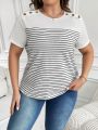 SHEIN LUNE Plus Size Women's Striped T-shirt
