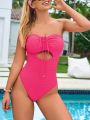 SHEIN Swim Vcay Women'S One Piece Hollow Out Swimsuit With Strapless Tie Front Design