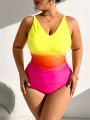 SHEIN Swim Vcay Plus Size Gradient V-Neck One-Piece Swimsuit