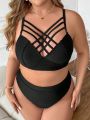 SHEIN Swim Chicsea Plus Size Solid Color Cross Detail Swimwear Top