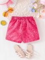 SHEIN Kids QTFun Toddler Girls' Sparkly Printed Cute Shorts For Summer