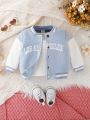 Baby Girl Letter Graphic Striped Trim Varsity Jacket Without Tee
