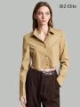 SHEIN BIZwear Ladies Solid Color Cropped Long Sleeve Shirt