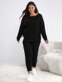 Plus Size Solid Color Casual Sweater Set