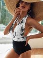 Floral Print Ruched One Piece Swimsuit