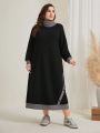 SHEIN Mulvari Plus Size Contrast Turtleneck Button Detail Dress